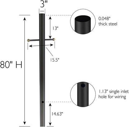 Oakmont Outdoor Lamp Post, Weather-Resistant, Powder-Coated Steel, Easy Installation, Plastic Cross-Arm, Black, 3 In. D X 80 In. H, 501817