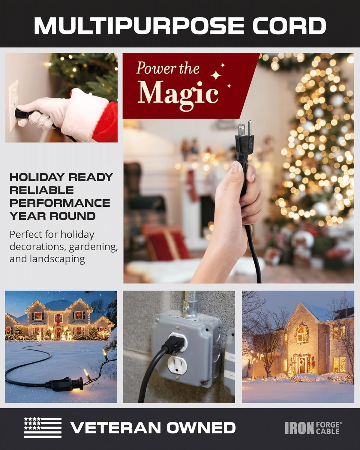 2 Pack 100 Ft Black Extension Cord, 16/3, 100 Foot Extension Cord, 3 Prong, Weatherproof - Great for outside Use