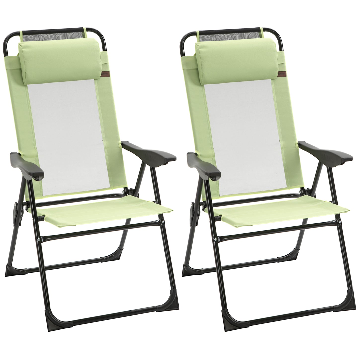 Set of 2 Portable Folding Outdoor Recliners - Adjustable Backrest Lounge Chairs for Patio, Pool & Camping - Green