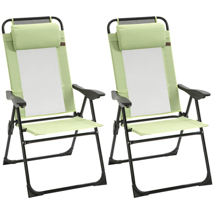 Set of 2 Portable Folding Outdoor Recliners - Adjustable Backrest Lounge Chairs for Patio, Pool & Camping - Green