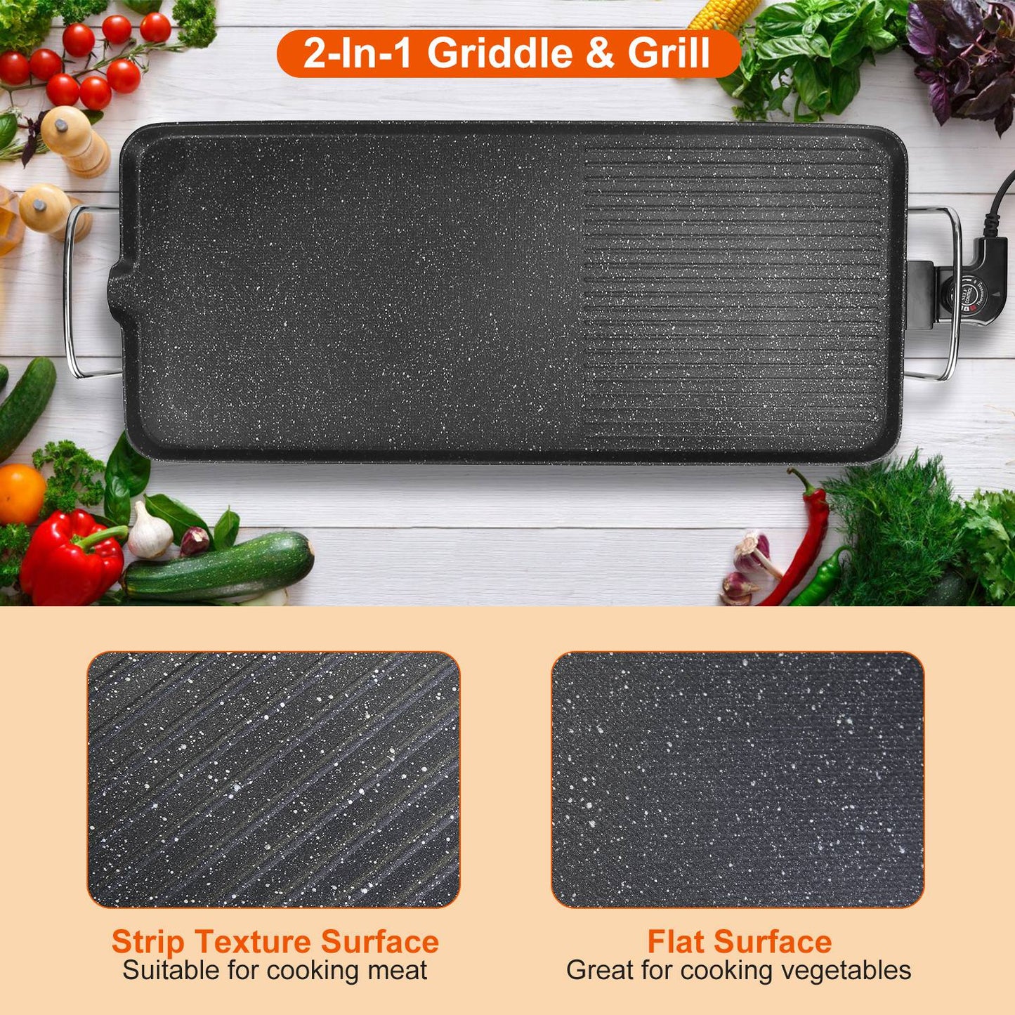 Electric BBQ Grill Griddle - Non-Stick Hot Plate for Indoor & Outdoor Cooking
