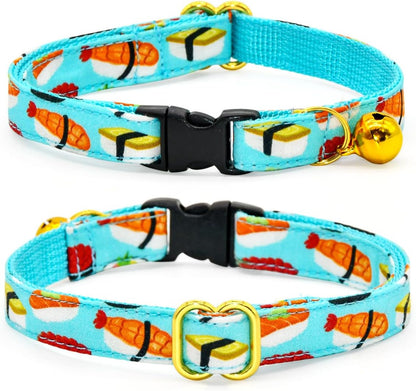 Sushi Cat Collar Bow Set, Breakaway Safety Collar, Wedding/Birthday Bowtie Collar for Kitten