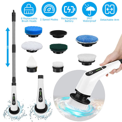 Electric Spin Scrubber - Cordless Power Cleaning Brush with 8 Heads & Telescopic Handle