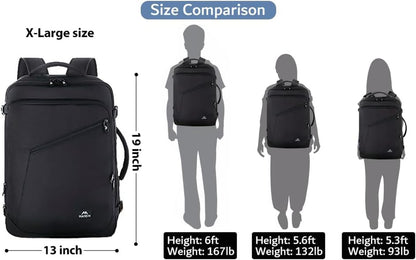 Carry on Backpack, Extra Large Travel Backpack Expandable Airplane Approved Weekender Bag for Men and Women, Water Resistant Lightweight Daypack for Flight 40L, Black