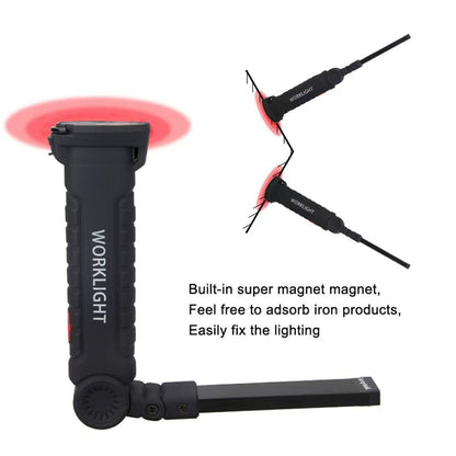 Rechargeable LED Work Light - 360° Rotating Magnetic Base with 5 Light Modes for Auto Repair