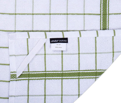 Terry Cotton Kitchen Towels 4-Pack - Large 18 X 28 Inch, Absorbent & Soft Dish Towel with Hanging Loop, Washable Ideal for Cleaning, Drying (Green)