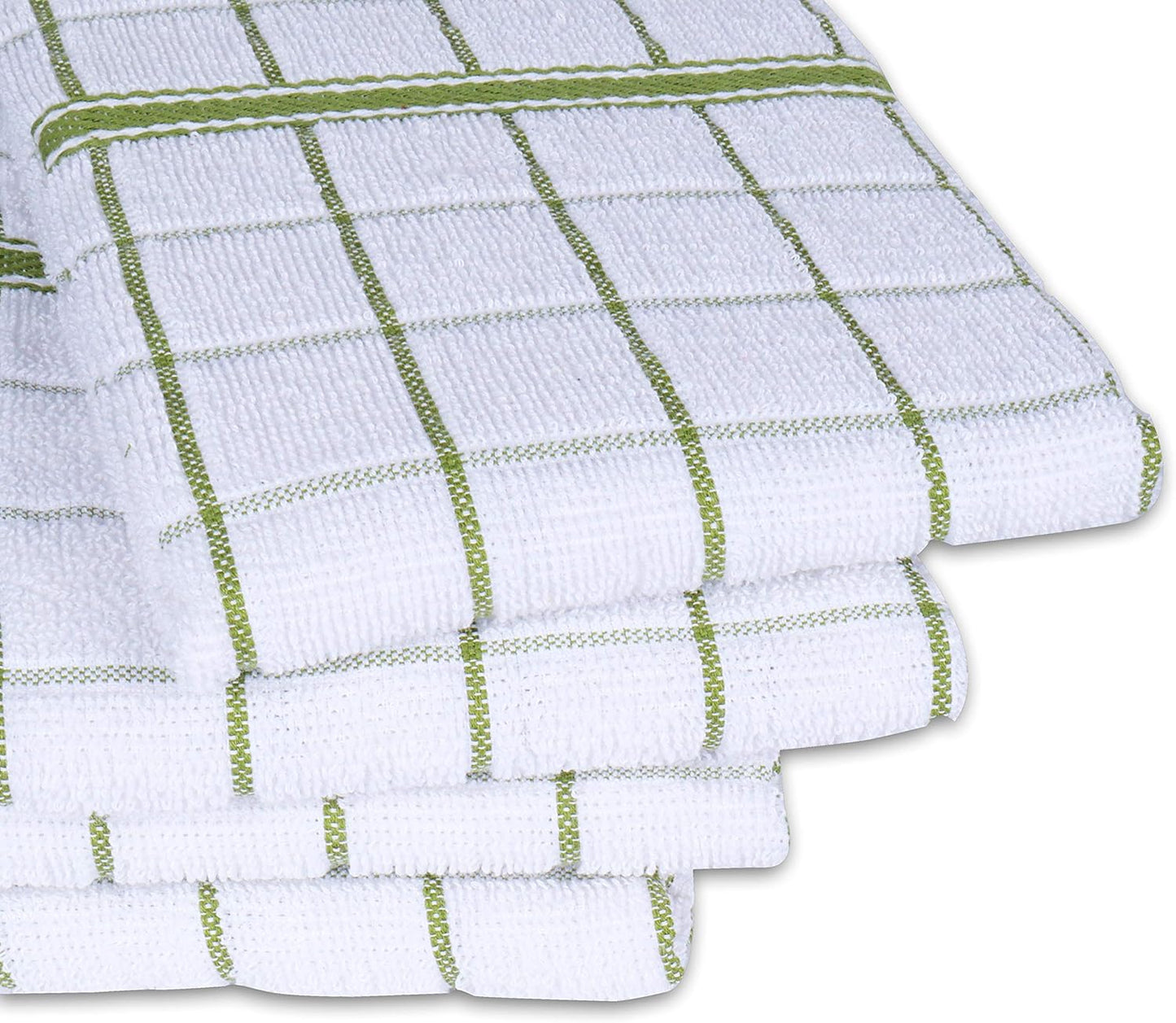 Terry Cotton Kitchen Towels 4-Pack - Large 18 X 28 Inch, Absorbent & Soft Dish Towel with Hanging Loop, Washable Ideal for Cleaning, Drying (Green)