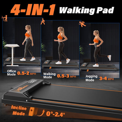 Treadmill with Remote Control - 3-Level Incline & LED Display for Home Cardio Workouts
