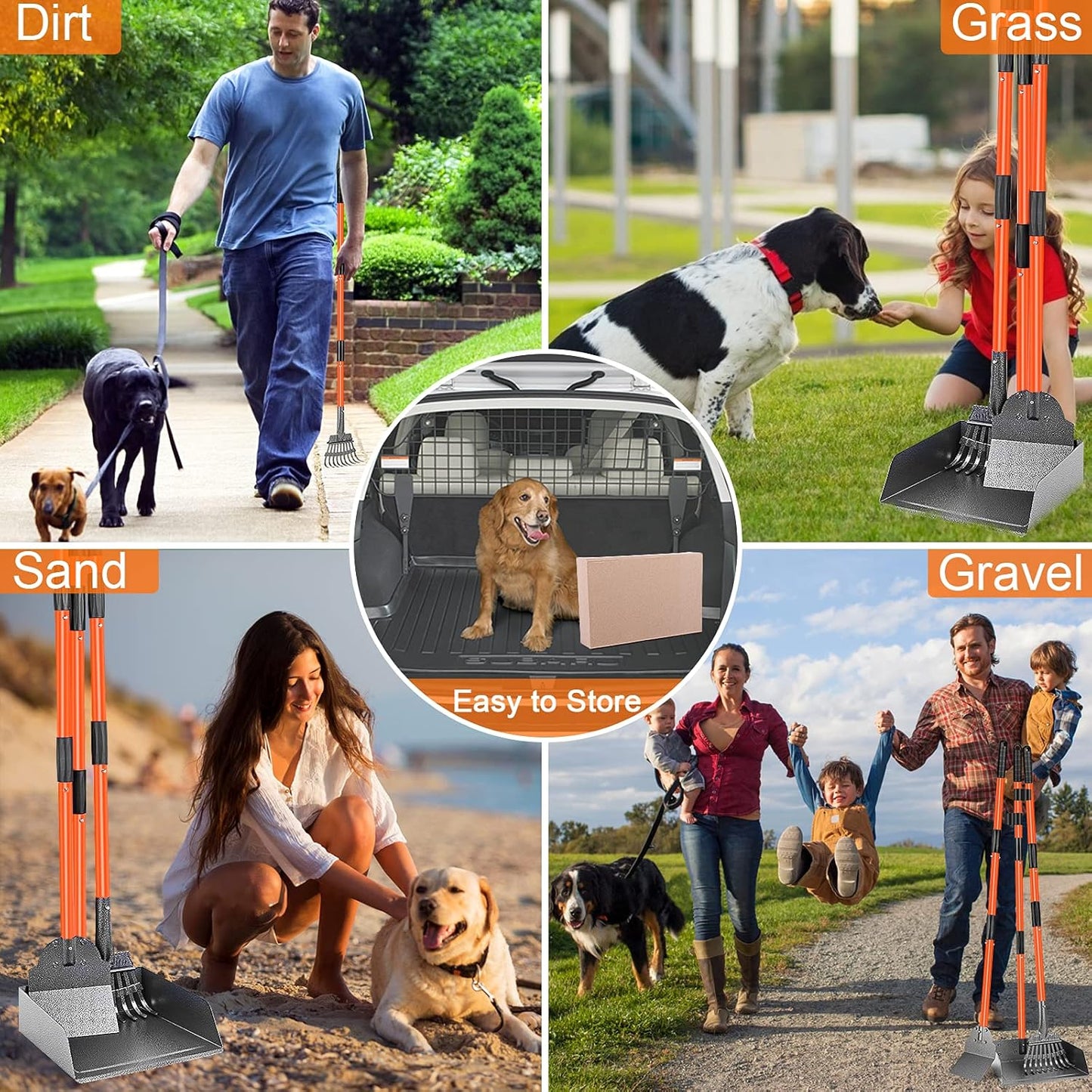 Scooper Adjustable Long Handle Metal Tray Rake and Spade Poop Scooper for Dogs Pack Poop Scoop Pet Waste Removal Poop Scoop for Large Dogs and Pets Great for Lawns Grass Gravel