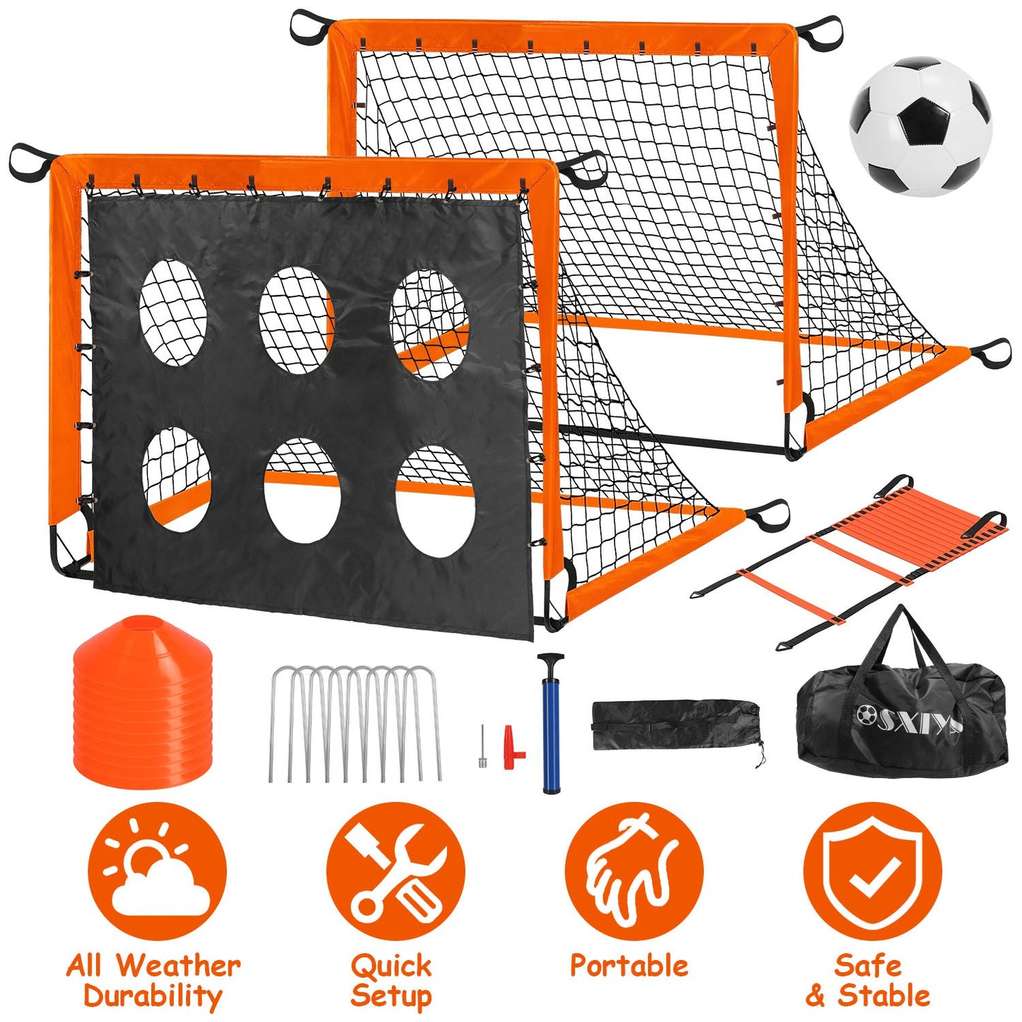 Kids Soccer Goal Set - Portable Training Equipment with Cones, Agility Ladder & Carry Bag