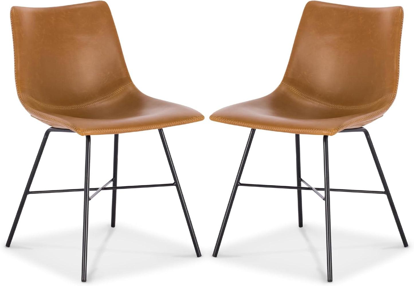 Paxton Leather Dining Chairs – Set of 2 Modern Dining Room Chairs with Low Back – Faux Leather Upholstery and Matte Black Steel Base – Comfortable Seating for Stylish Interiors – Tan