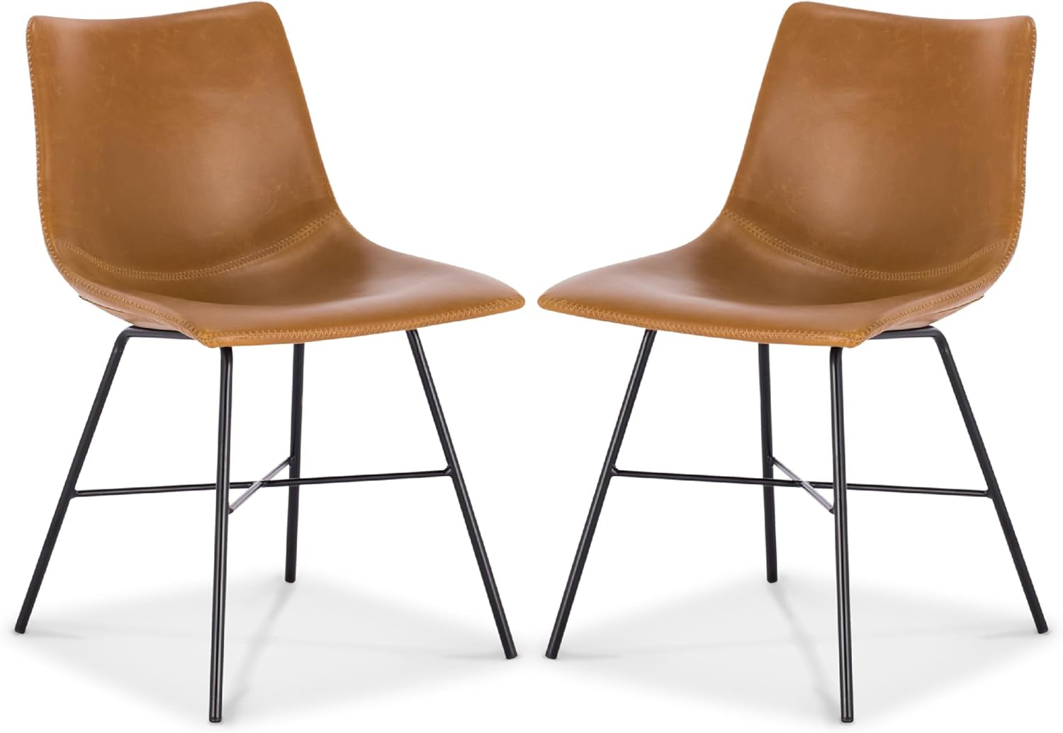 Paxton Leather Dining Chairs – Set of 2 Modern Dining Room Chairs with Low Back – Faux Leather Upholstery and Matte Black Steel Base – Comfortable Seating for Stylish Interiors – Tan