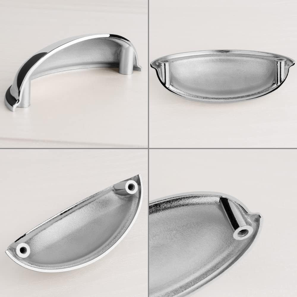 10 Pack 3 Inch Bin Cup Drawer Pulls Polished Chrome Cabinet Handles Chrome Cabinet Pulls for Kitchen Cabinets Drawer Dresser Cupboard Bedroom Bathroom