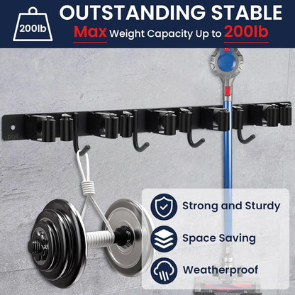 Mop and Broom Holder Wall Mount - 5 Racks and 4 Hooks Broom Hanger Mop Organizer Storage Tool Racks Stainless Steel Heavy Duty Utility Hooks for Home Kitchen Garden Laundry Garage Closet