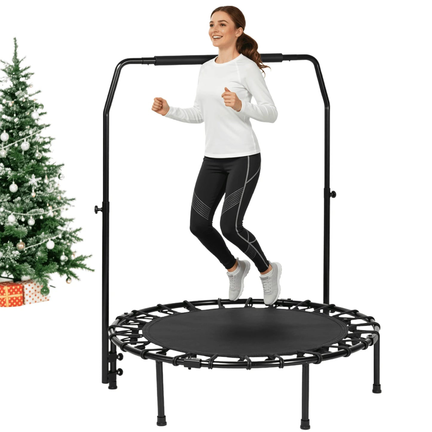 2 in 1 Circular Trampoline 40In Fitness Trampoline with 24 Bungees Adjustable Foam Handle Exercise Trampoline for Family Adults Indoor Outdoor Workout Black Gifts for Dad
