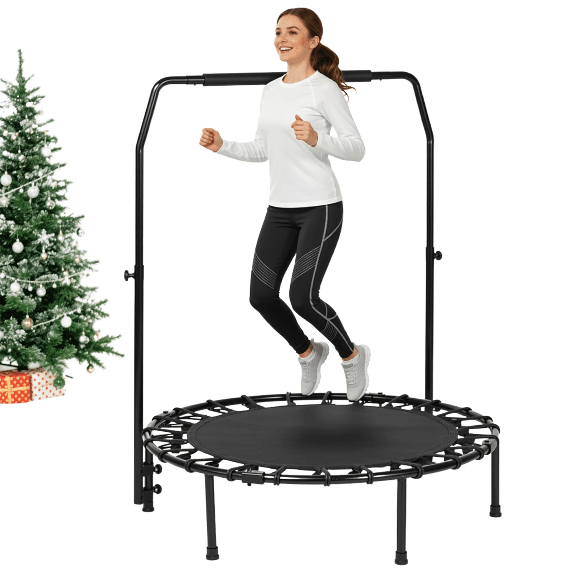 2 in 1 Circular Trampoline 40In Fitness Trampoline with 24 Bungees Adjustable Foam Handle Exercise Trampoline for Family Adults Indoor Outdoor Workout Black Gifts for Dad
