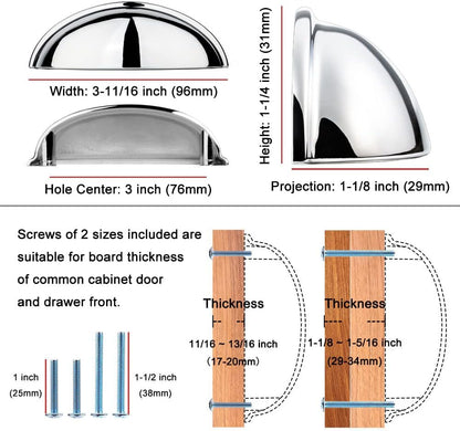 10 Pack 3 Inch Bin Cup Drawer Pulls Polished Chrome Cabinet Handles Chrome Cabinet Pulls for Kitchen Cabinets Drawer Dresser Cupboard Bedroom Bathroom