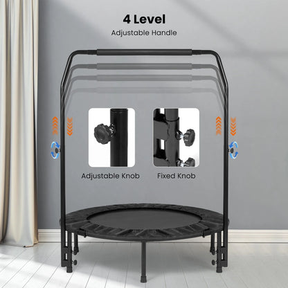 2 in 1 Circular Trampoline 40In Fitness Trampoline with 24 Bungees Adjustable Foam Handle Exercise Trampoline for Family Adults Indoor Outdoor Workout Black Gifts for Dad