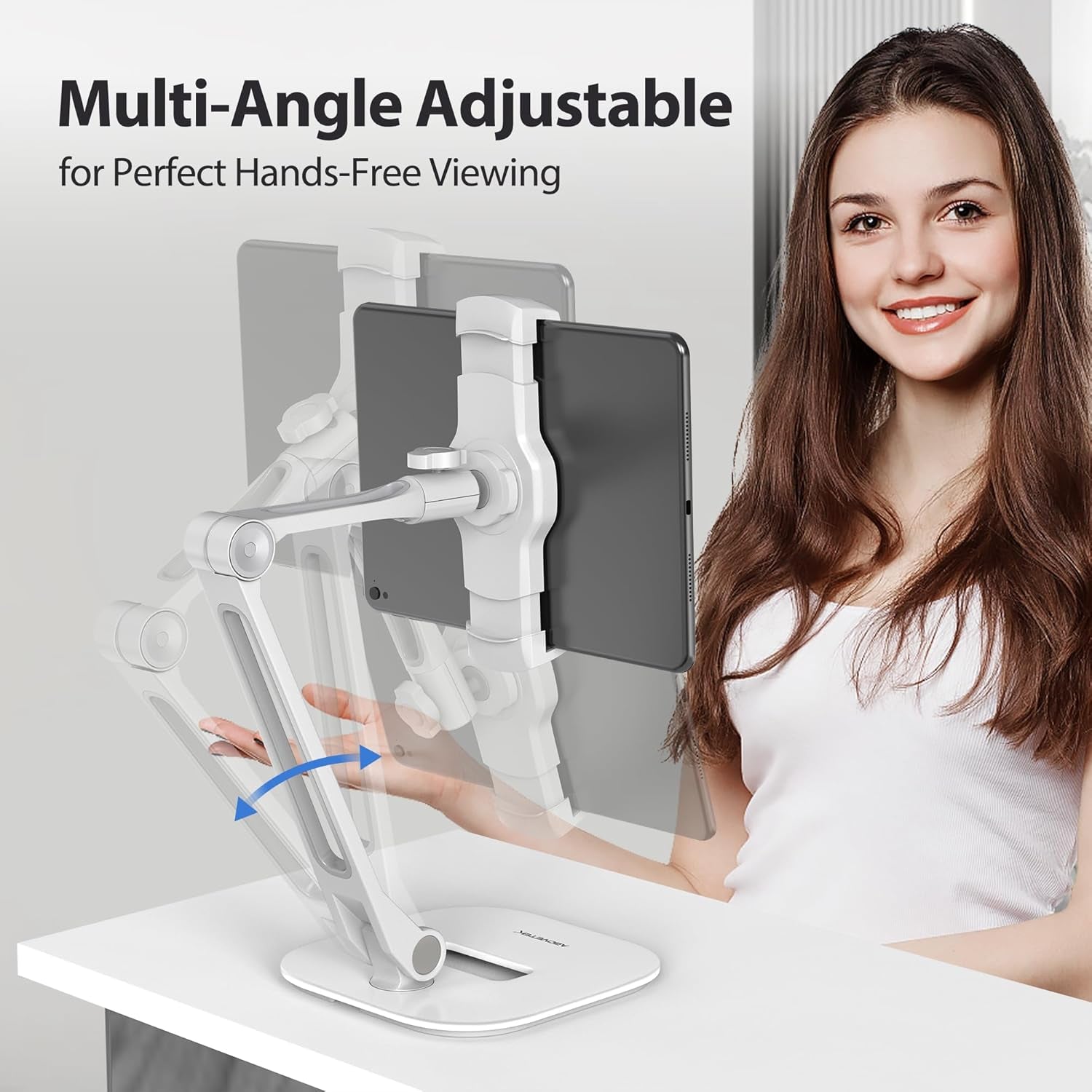 Multi-Angle Adjustable Tablet Stand, 360 Swivel Ipad Stand Aluminum Desk Mount Fits 4'-11" Tablets White