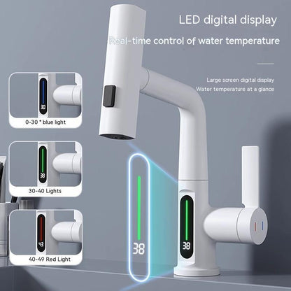 Smart Digital Display Faucet – Pull-Out Basin Faucet with LED Temperature Display & 360° Rotation