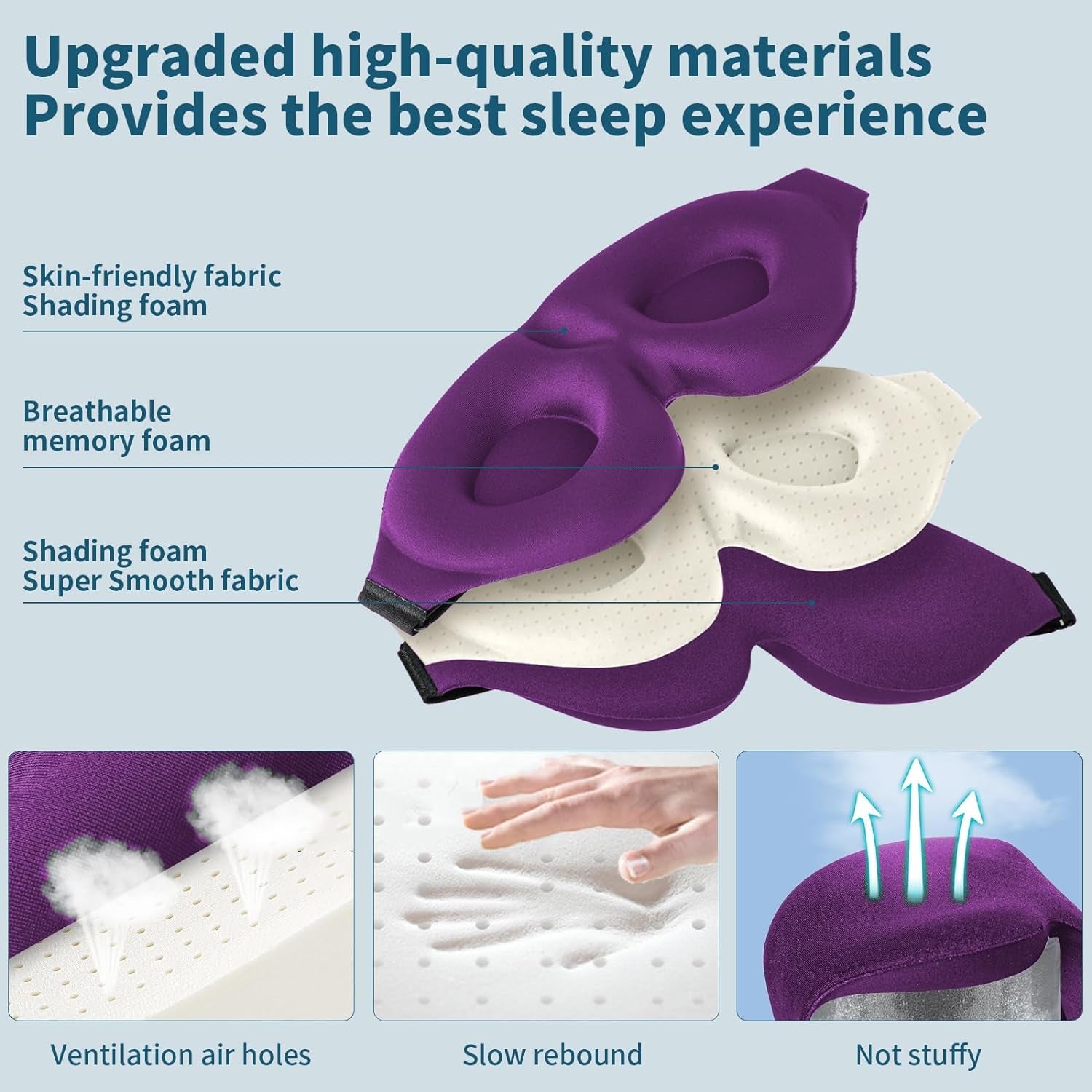 Sleep Mask for Side Sleeper, Light Blocking Sleeping Eye Mask for Women Men, 3D Contoured Cup Night Blindfold, Luxury Eye Cover Eyeshade with Adjustable Strap for Travel, Nap, Purple