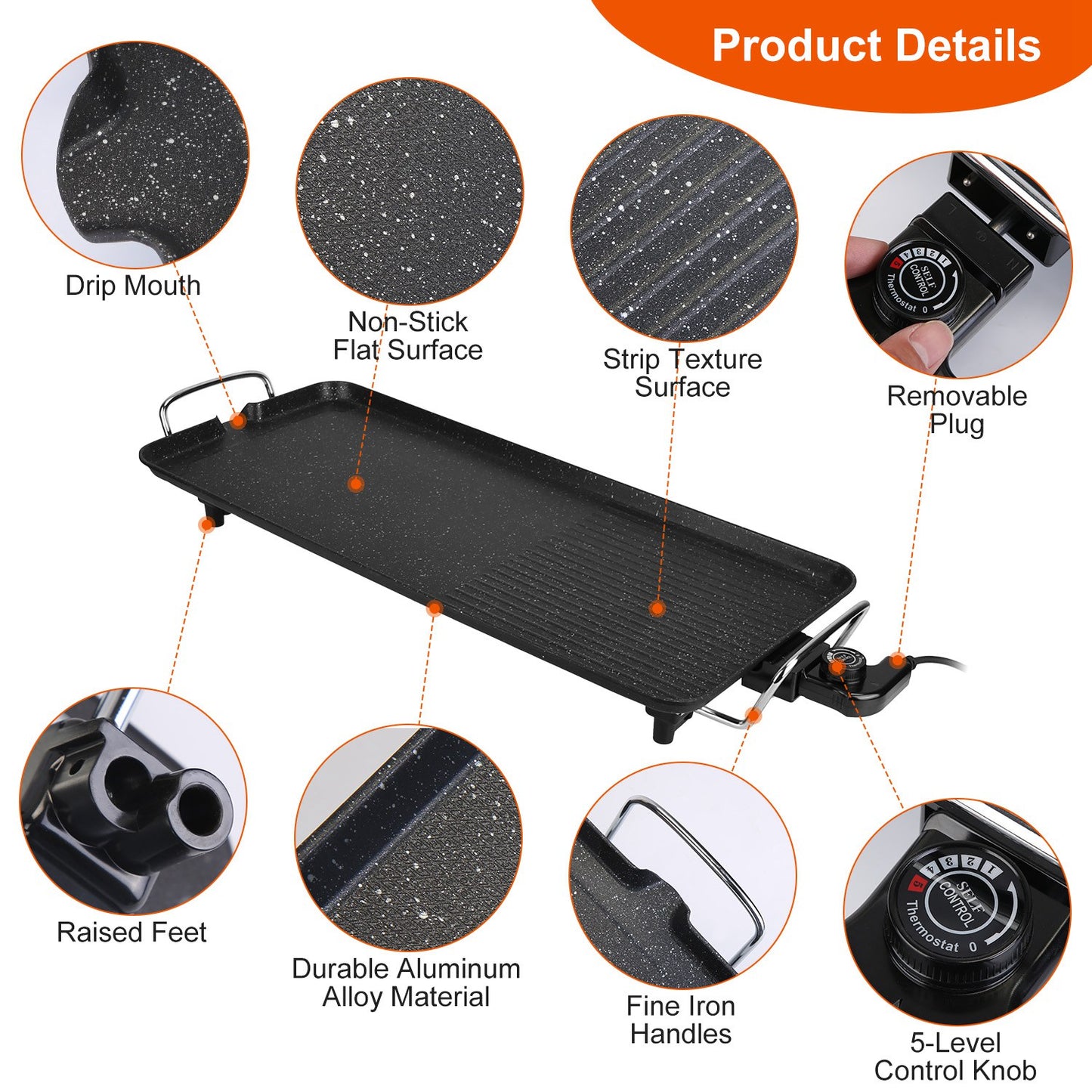 Electric BBQ Grill Griddle - Non-Stick Hot Plate for Indoor & Outdoor Cooking