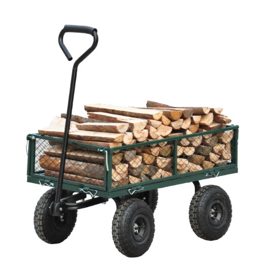 Heavy Duty Steel Garden Cart - 4-Wheel Utility Wagon with Swivel Handle & Detachable Sides