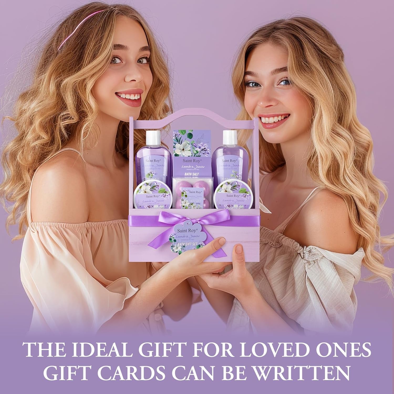 Bath and Body Gift Basket Set for Women - Jasmine Christmas Gifts for Women, Spa Gift Basket 13-Piece Bath Gift Set, Gift Set for Ladies Body & Bath Gifts Set Lavender Gift Baskets for Mom