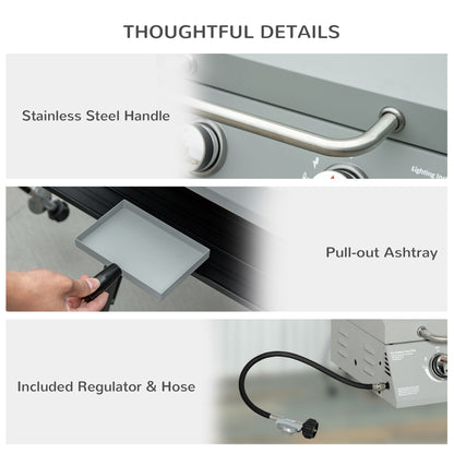 Parrilla de gas plegable de sobremesa con 2 quemadores - Parrilla portátil de propano con tapa y termómetro - Gris