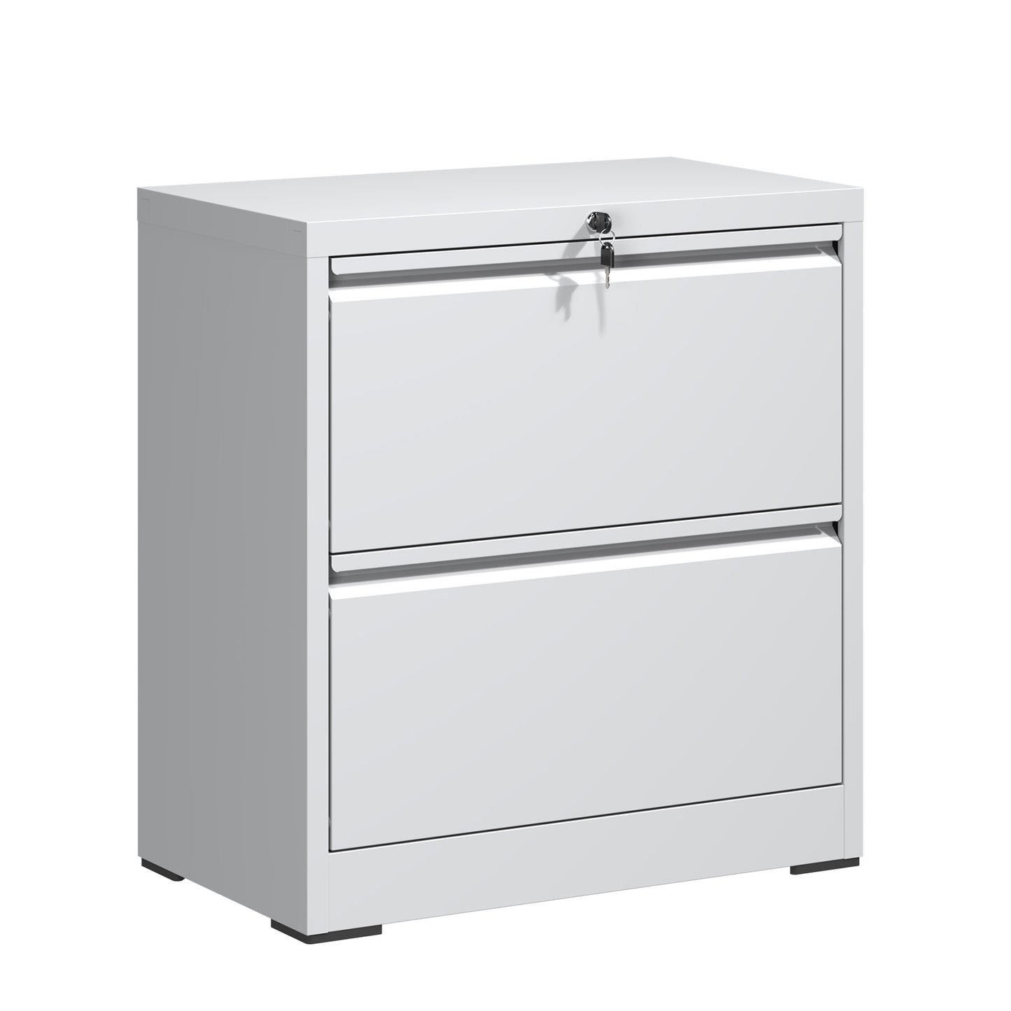 2 Drawer Lateral File Cabinet With Lock, Metal Lateral Filing Cabinet For Home Office, Steel Wide Horizontal Filing Cabinets For Letter Legal A4 F4 Hanging Files White