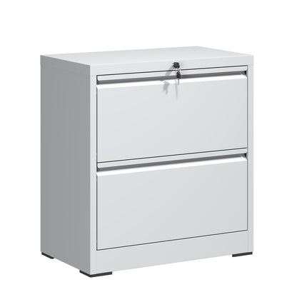 2 Drawer Lateral File Cabinet With Lock, Metal Lateral Filing Cabinet For Home Office, Steel Wide Horizontal Filing Cabinets For Letter Legal A4 F4 Hanging Files White