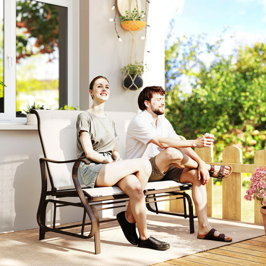 2-Person Outdoor Glider Bench - Patio Loveseat Rocking Chair with Powder Coated Steel Frame - Cream White