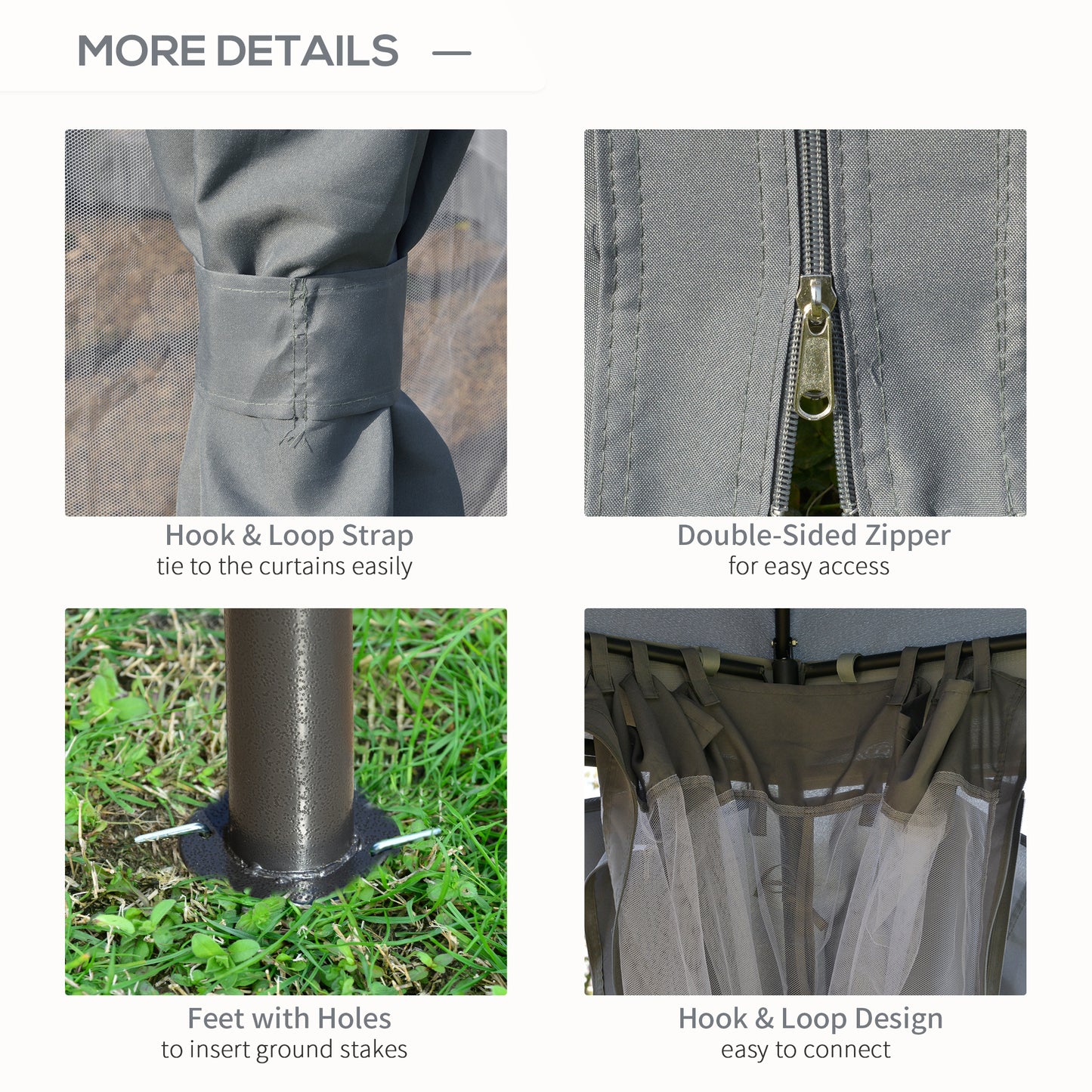 12' x 12' Round Outdoor Gazebo - Dome Canopy Shelter with Double Roof, Netting & Curtains - Grey