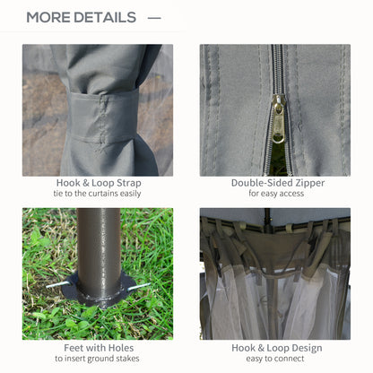 12' x 12' Round Outdoor Gazebo - Dome Canopy Shelter with Double Roof, Netting & Curtains - Grey