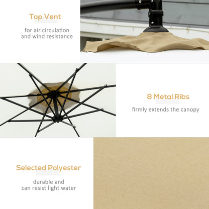 10FT Cantilever Offset Patio Umbrella - Hanging Umbrella with Crank & Cross Base for Deck, Pool & Garden - Tan