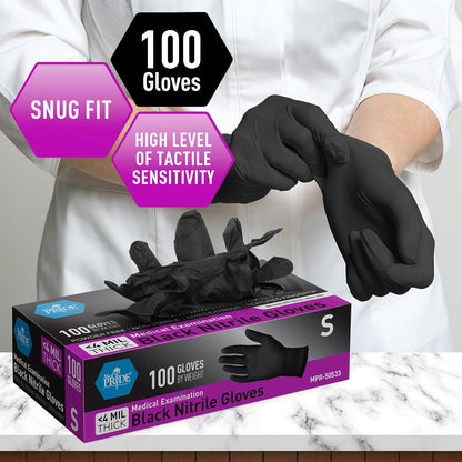 Black Medical Nitrile Gloves, Heavy Duty 5 Mil, Non-Latex, Powder-Free, Versatile for Healthcare, Tattoo, Food Handling (Small, 100-Count) Ultra-Strong 6 Mil Thick, Disposable