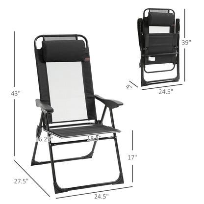 Folding Patio Dining Chairs Set of 2 - Outdoor Deck Chairs with Adjustable Sling Back & Headrest - Black