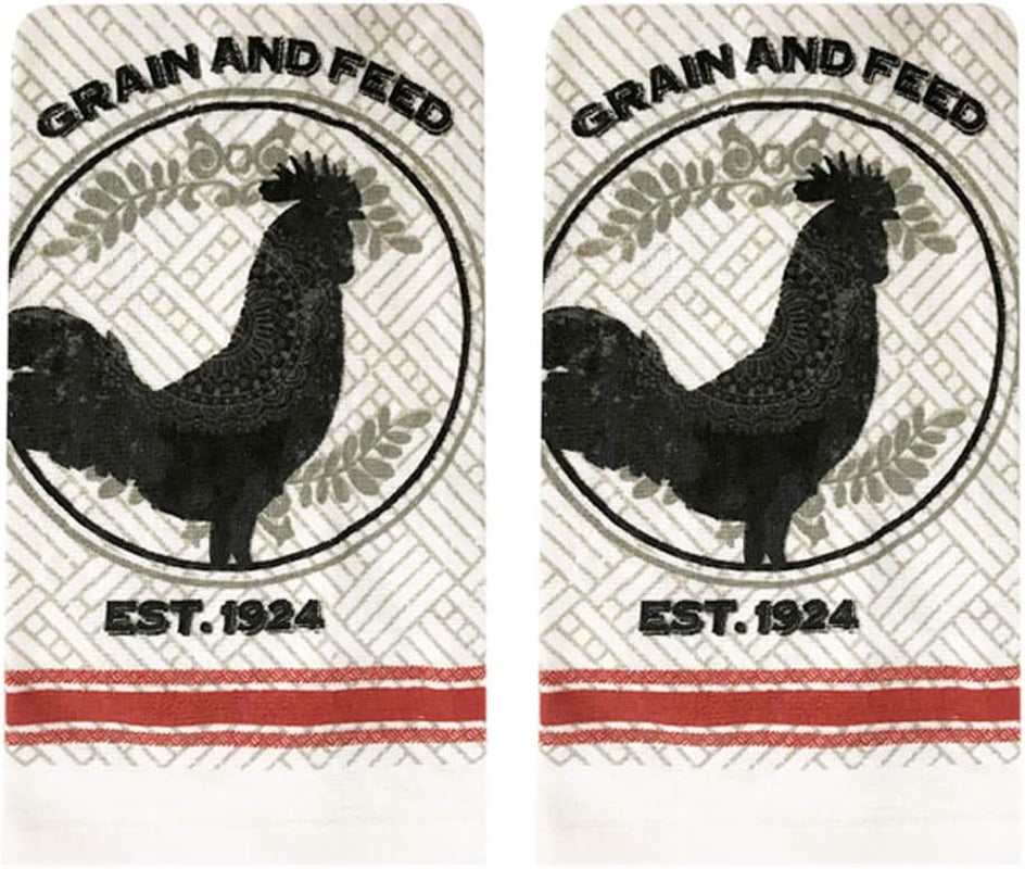 Rooster Kitchen Decor Linen Set Includes 2-Towels 2-Pot Holders 1-Oven Mitt | Grain and Feed Rooster Theme Kitchen Towel Set for Cooking, Baking, Housewarming & Kitchen Decoration (Set of 5 Piece)