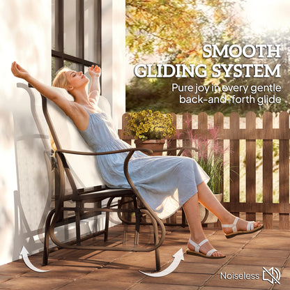 2-Person Outdoor Glider Bench - Patio Loveseat Rocking Chair with Powder Coated Steel Frame - Cream White