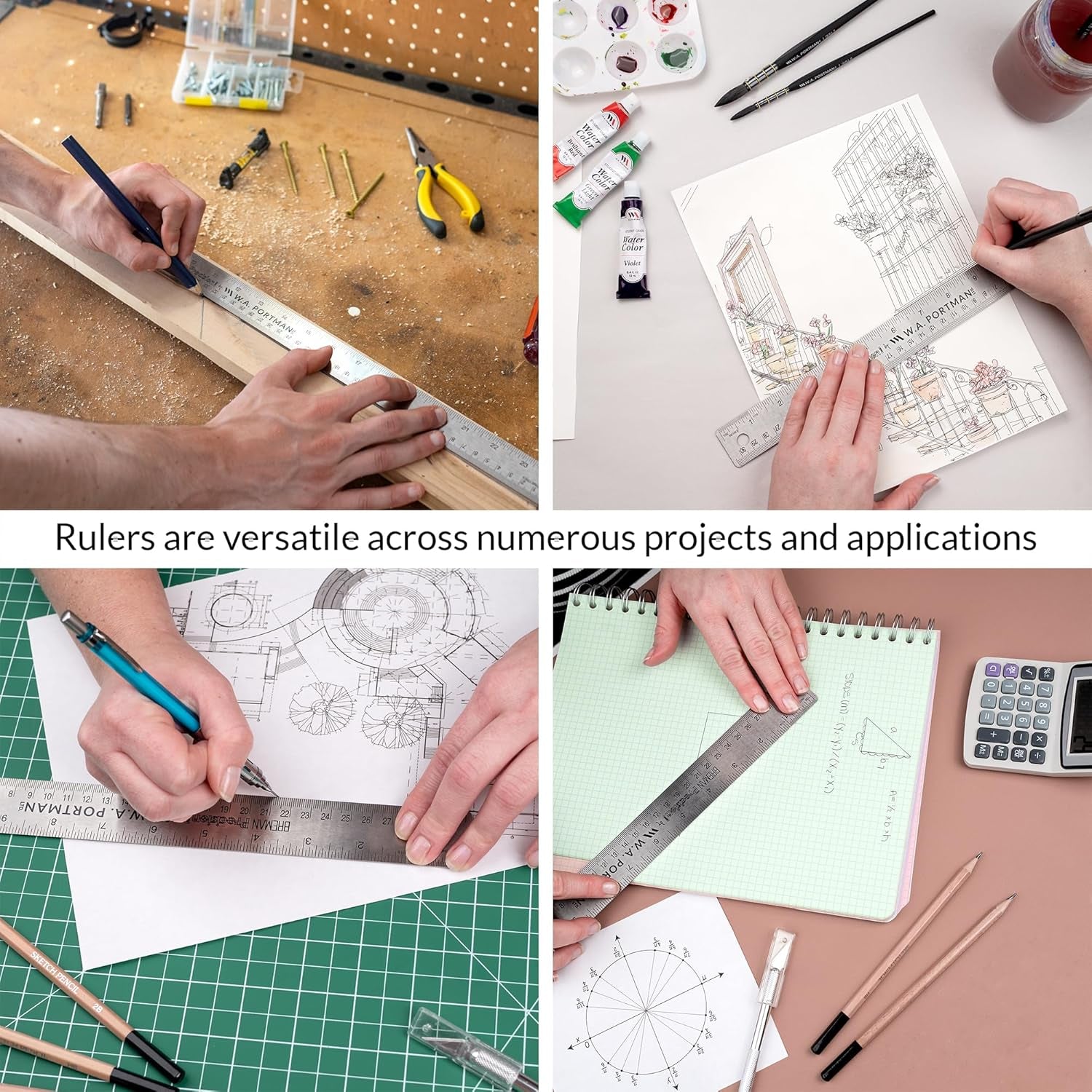 Metal Ruler 18 Inch Cork Back – Stainless Steel Straight Edge, Flexible Non-Slip 18 Inch Metal Ruler with Cork Backing – Imperial & Metric for Crafting, School, Workshop & Home Use