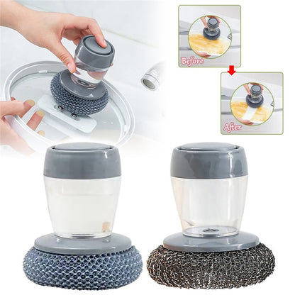 Soap Dispensing Dish Brush – Push-Button Palm Scrubber for Kitchen Cleaning