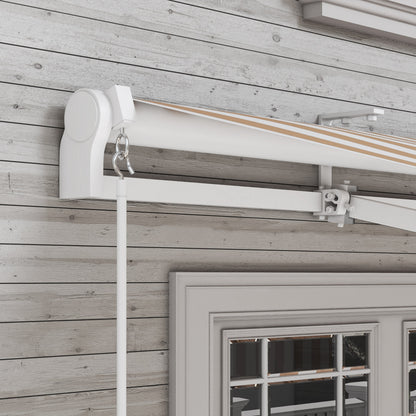13' x 8' Retractable Awning - Manual Patio Sunshade Shelter for Deck, Balcony & Yard - Beige Stripes
