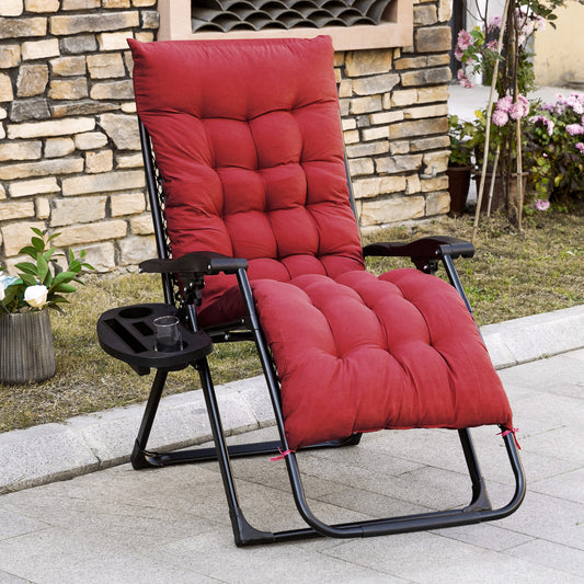 Padded Zero Gravity Chair - Folding Recliner with Cup Holder & Cushion for Patio, Pool & Camping - Red