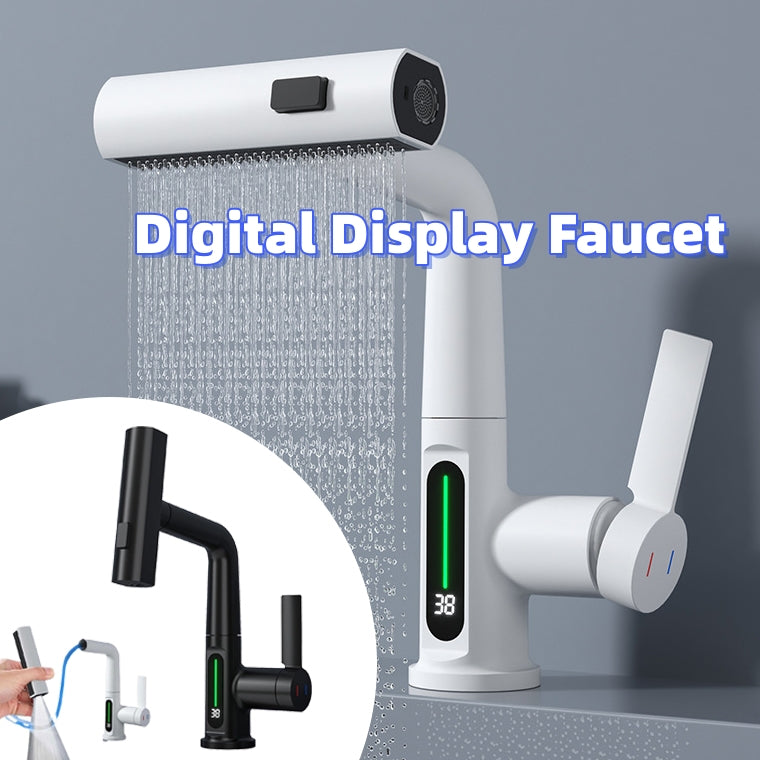 Smart Digital Display Faucet – Pull-Out Basin Faucet with LED Temperature Display & 360° Rotation