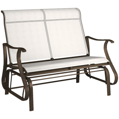 2-Person Outdoor Glider Bench - Patio Loveseat Rocking Chair with Powder Coated Steel Frame - Cream White