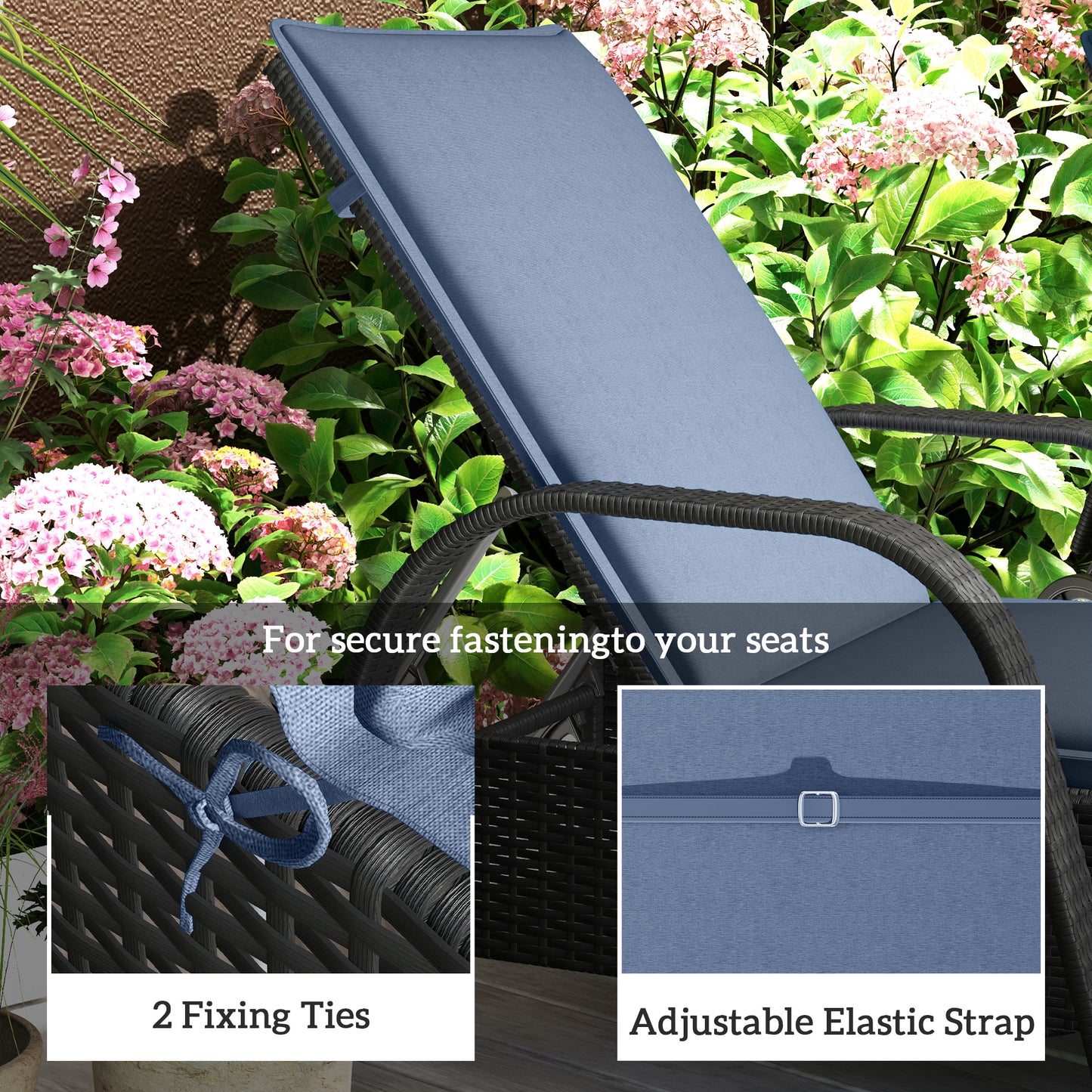 Foldable Chaise Lounge Cushion Set of 2 - Outdoor Lounge Chair Cushions 76" x 23" UPF50+ - Blue