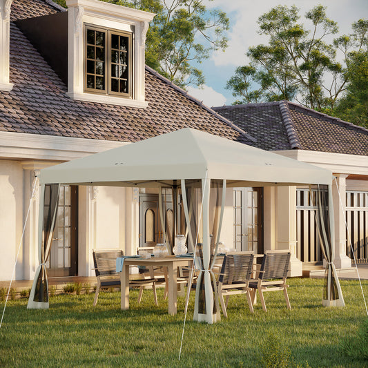 10' x 10' Pop Up Canopy Tent with Netting - Instant Gazebo Screen House for Outdoor, Patio & Camping - Beige