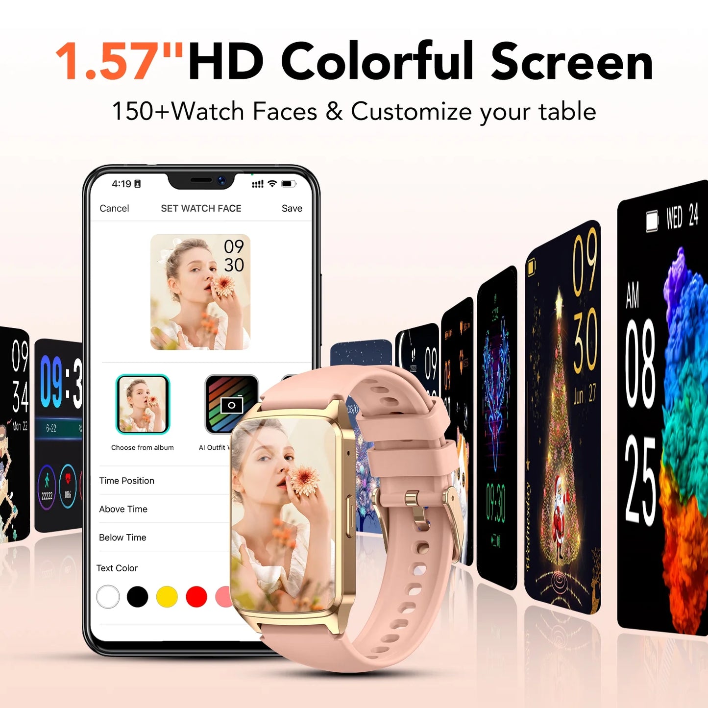 Fitness Tracker Smart Watch for Women Men Make/Answer Calls with Fitness and Wellness Tracking 100+ Sports Modes Step Calorie Counter IP68 Waterproof Fits for Android and Iphone, Pink