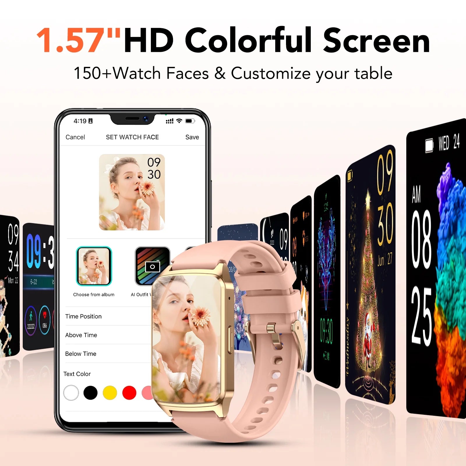 Fitness Tracker Smart Watch for Women Men Make/Answer Calls with Fitness and Wellness Tracking 100+ Sports Modes Step Calorie Counter IP68 Waterproof Fits for Android and Iphone, Pink