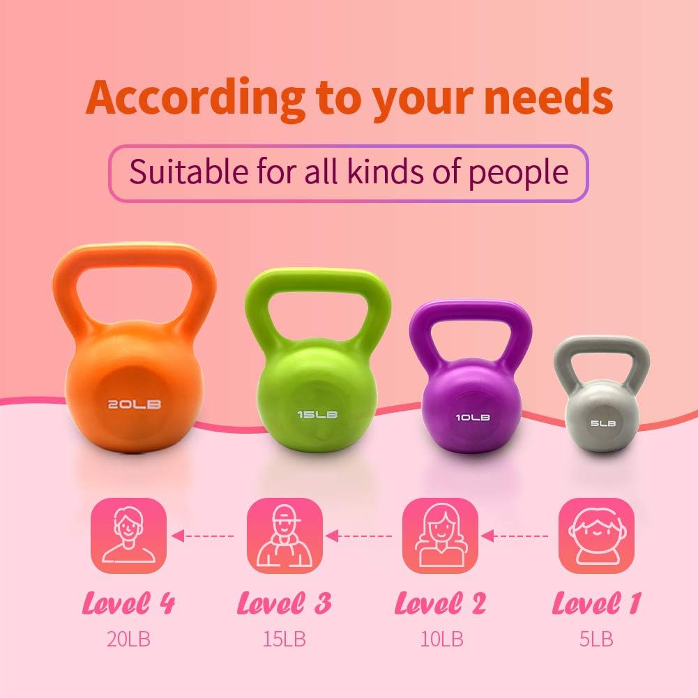 5 LB Kettlebell Set - Vinyl Coated Weight Set for Women's Home Gym Strength Training